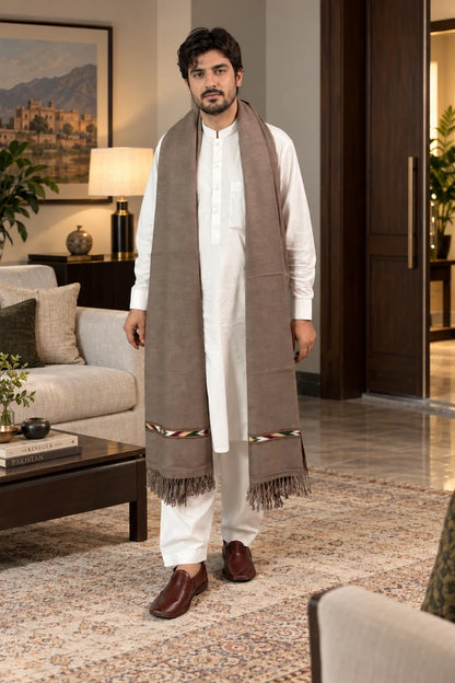 IBEX Sadabahar Swati Kaadi Shawl , Pure and Original Woolen, Sand Beig Color