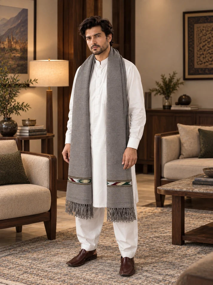 Stonage Sadabahar Swati Kaadi Shawl , Pure and Original Woolen, Grey Color