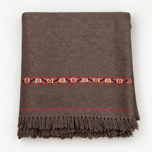 Herati - Handmade Wool Shawl, Dark Brown