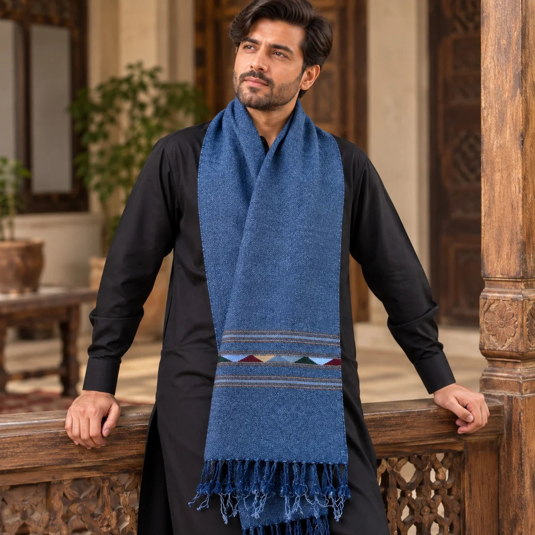 Handmade Soft , Wool Mufflers- Blue