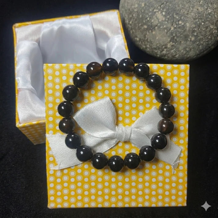 Aqeeq Stone Bracelet – Free Size Fit for All Black Color (16 beads 10mm Size ) Elastic