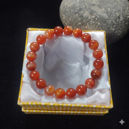 Red (Yamani) Aqeeq Stone Bracelet – Free Size Fit for All( 16 Beads ,10mm size) Elastic