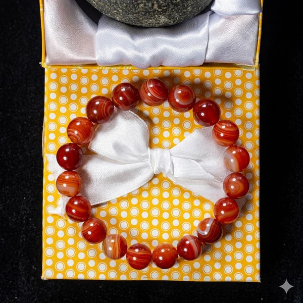 Red (Yamani) Aqeeq Stone Bracelet – Free Size Fit for All( 16 Beads ,10mm size) Elastic