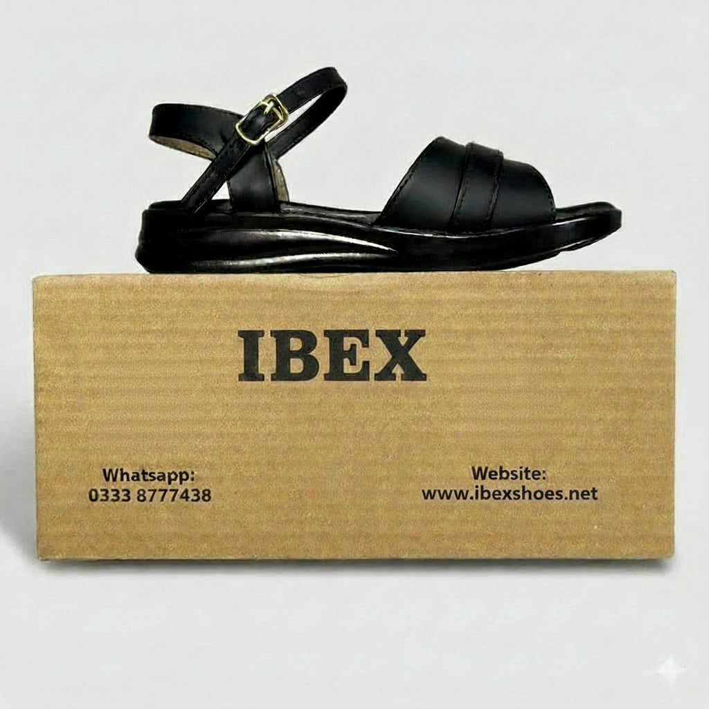 Ibex Exclusive, Ladies Hand made , Soft , Lightweight & Flat, Leather Sandals, Black Color