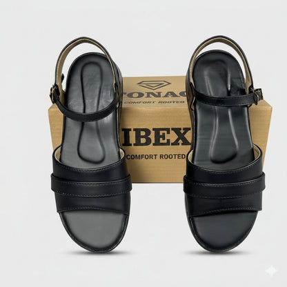 Ibex Exclusive, Ladies Hand made , Soft , Lightweight & Flat, Leather Sandals, Black Color