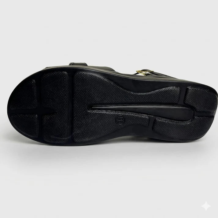 Ibex Exclusive, Ladies Hand made , Soft , Lightweight & Flat, Leather Sandals, Black Color