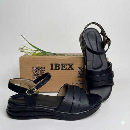 Ibex Exclusive, Ladies Hand made , Soft , Lightweight & Flat, Leather Sandals, Black Color
