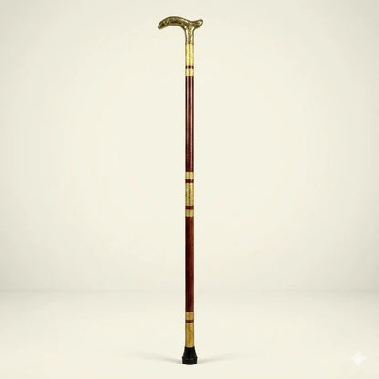 Handmade Royal Brass & Wood Walking Cane – T Vintage Mehroon Stick & Golden Handle