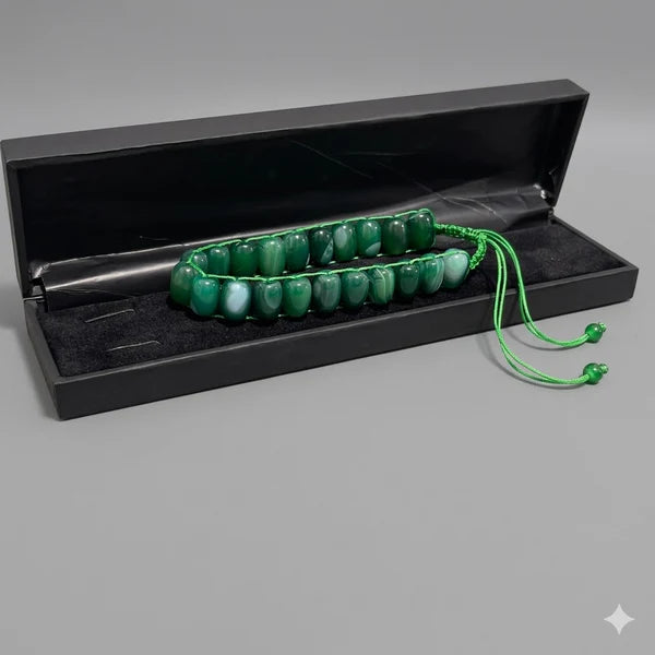 Turkish Round Green Aqeeq Stone Tasbeeh 21 Beads