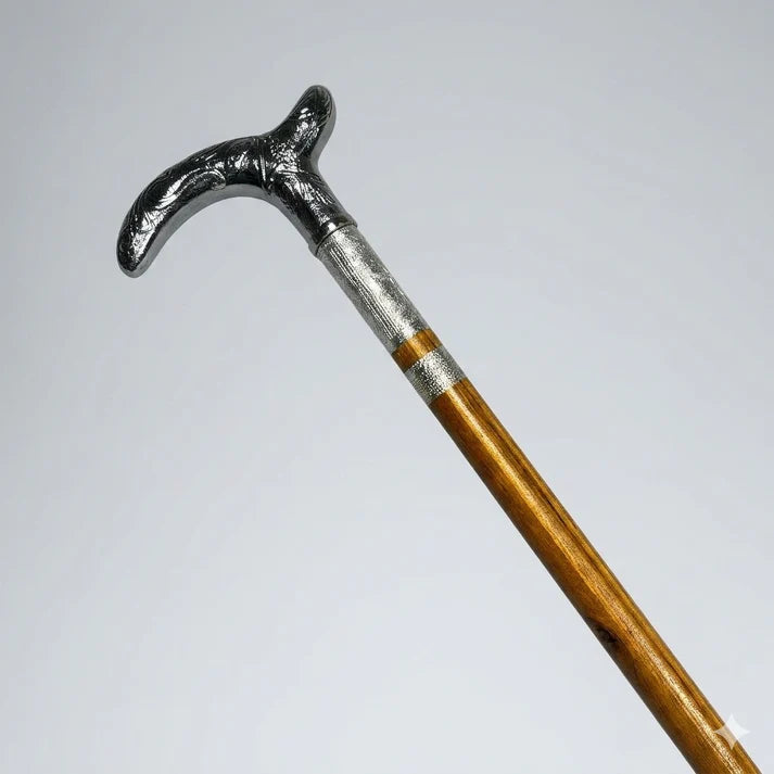 Handmade Royal Brass & Wood Walking Cane – T Vintage Brown Stick & silver Handle