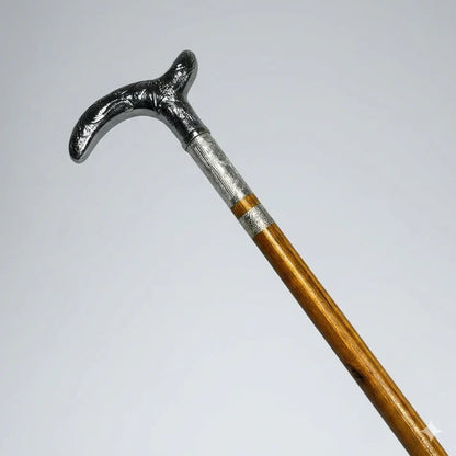 Handmade Royal Brass & Wood Walking Cane – T Vintage Brown Stick & silver Handle