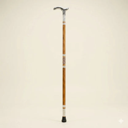 Handmade Royal Brass & Wood Walking Cane – T Vintage Brown Stick & silver Handle