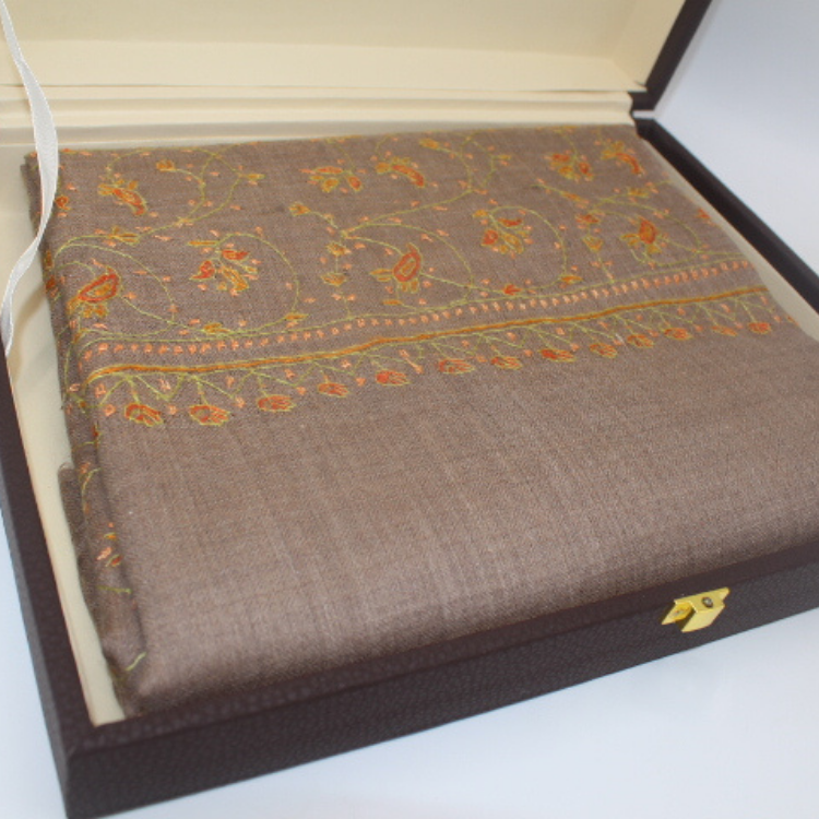 Kashmiri Shathosh Shawl F/EMB BRN Color